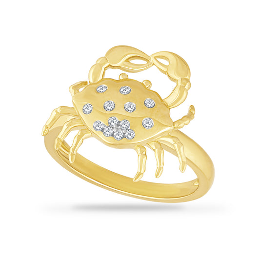 14K DELICATE CRAB RING WITH 13 DIAMONDS 0.10CT, CRAB 16.8MM