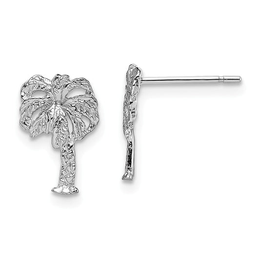 14K WHITE GOLD WHITE PALM TREE POST EARRINGS / 2-D