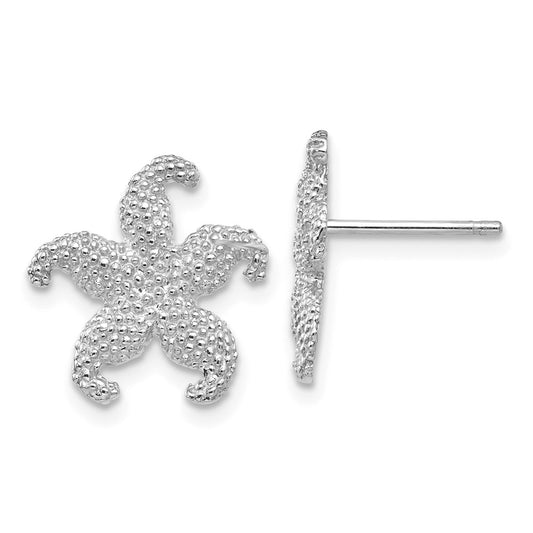 14K WHITE GOLD PUFFED STARFISH POST EARRINGS