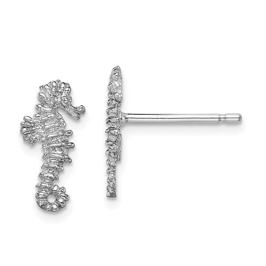 14K WHITE GOLD WHITE MINI SEAHORSE POST EARRINGS