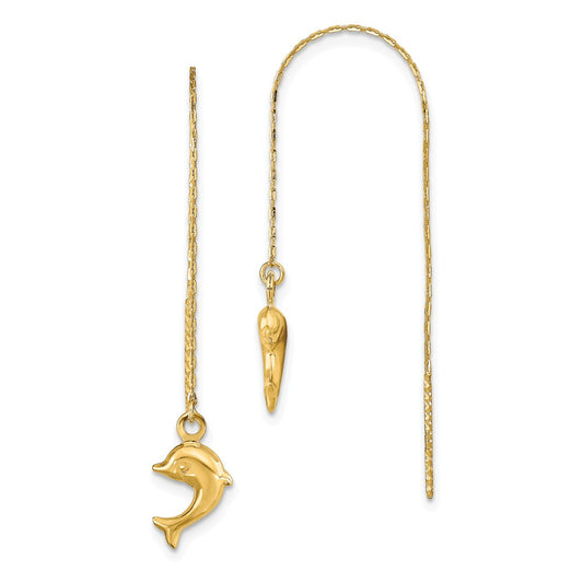14K POLISHED DOLPHINS THREADER EARRINGS