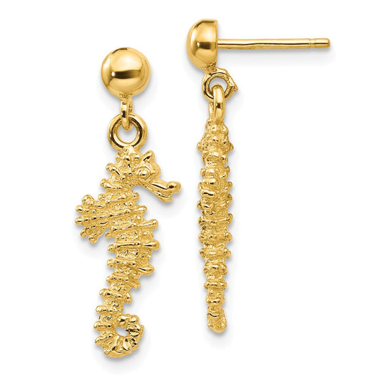 14K SEAHORSE DANGLE EARRINGS