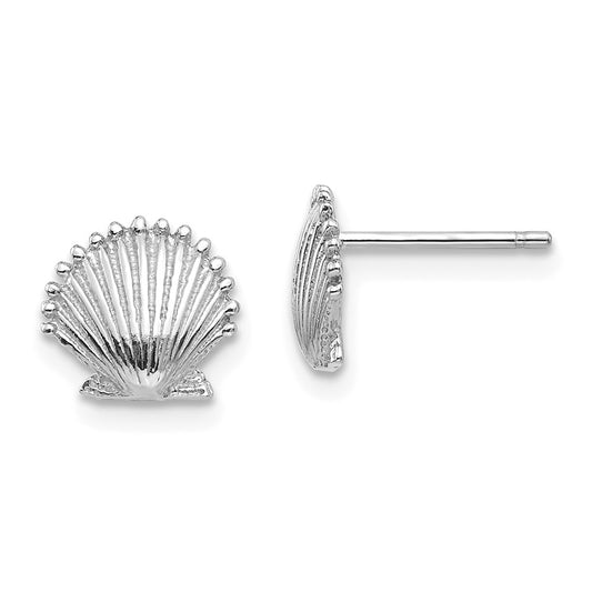 14K WHITE GOLD SCALLOP SHELL POST EARRINGS