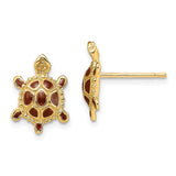 14K SEA TURTLE W/SPINY BROWN ENAMEL EARRINGS