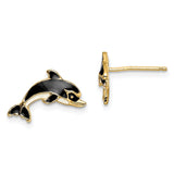 14K BLACK & WHITE ENAMEL DOLPHIN POST EARRINGS
