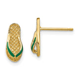 14K GREEN ENAMEL SINGLE FLIP-FLOP POST EARRINGS