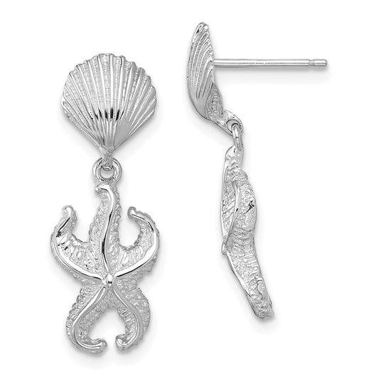 14K WHITE GOLD SHELL & STARFISH DANGLE EARRINGS