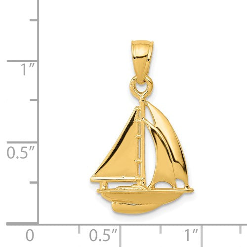 14K POLISHED OPEN-BACKED SAILBOAT PENDANT