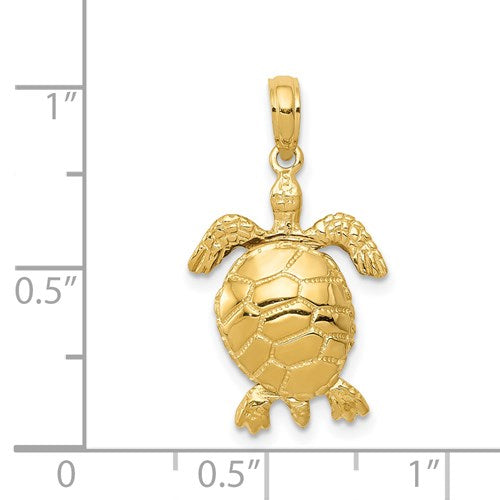 14K YELLOW GOLD FROLICKING TURTLE PENDANT