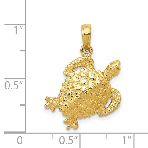 14K YELLOW GOLD DAZZLING TURTLE PENDANT