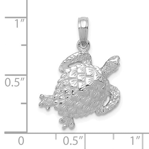 14K WHITE GOLD DAZZLING TURTLE PENDANT