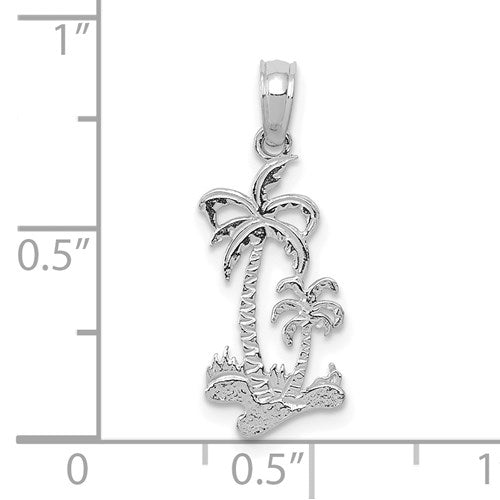 14K WHITE GOLD DOUBLE PALM TREE PENDANT