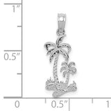 14K WHITE GOLD DOUBLE PALM TREE PENDANT