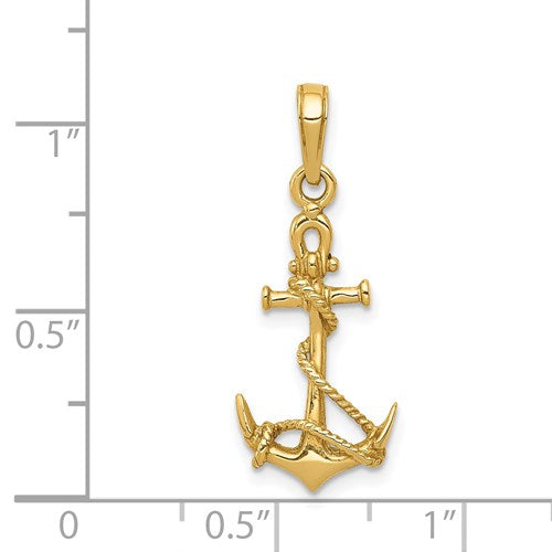 14K ANCHOR WITH SHACKLE AND ENTWINED ROPE PENDANT