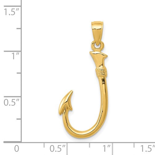14K YELLOW GOLD 3D FISHING HOOK PENDANT