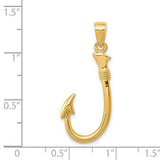 14K YELLOW GOLD 3D FISHING HOOK PENDANT