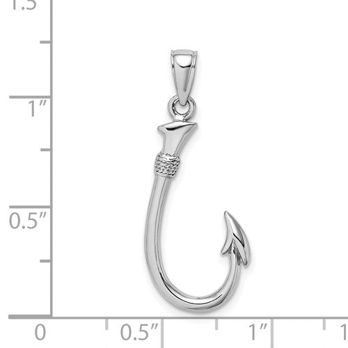 14K WHITE GOLD 3D FISHING HOOK PENDANT