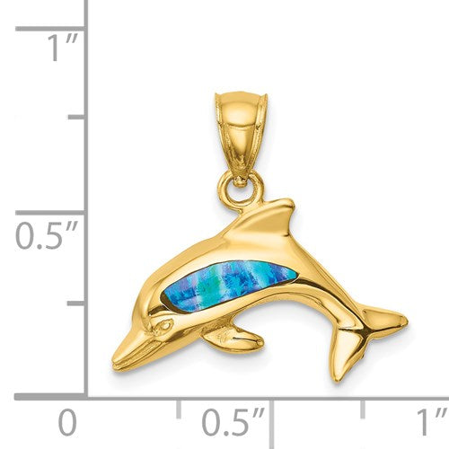 14K LAB CREATED OPAL DOLPHIN PENDANT