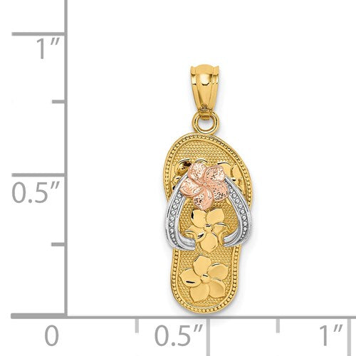 14K TRI COLOR PLUMERIA SANDAL PENDANT