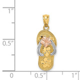 14K TRI COLOR PLUMERIA SANDAL PENDANT