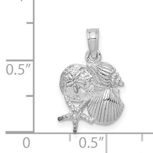 14K WHITE GOLD WHITE FOUR SHELL MINI CLUSTER PENDANT /2-D
