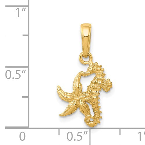 PERFECT PAIR 14K YELLOW GOLD SEAHORSE & STARFISH PENDANT