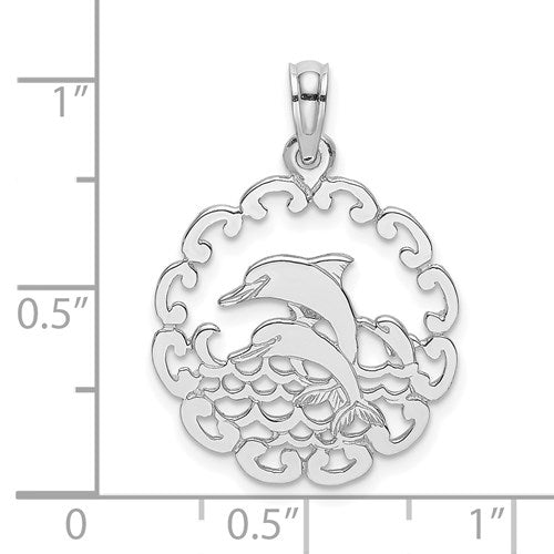 14K WHITE GOLD CUT-OUT JUMPING DOLPHINS PENDANT