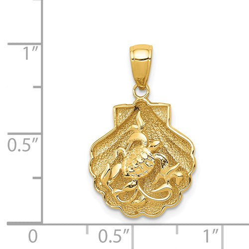 14K SEA TURTLE IN A SHELL PENDANT