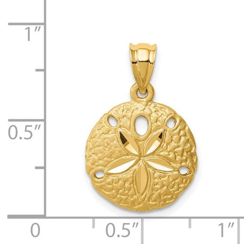 14K BRUSHED & DIAMOND-CUT SAND DOLLAR PENDANT