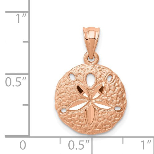 14K ROSE BRUSHED & DIAMOND-CUT SAND DOLLAR PENDANT