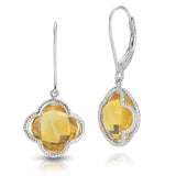STERLING SILVER CITRINE CLOVER DROP EARRINGS