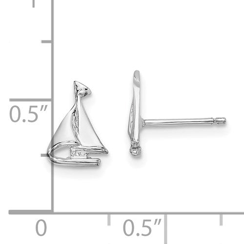 14K WHITE GOLD WHITE MINI SAILBOAT POST EARRINGS