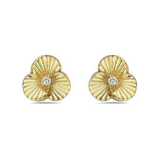 14K FLOWER STUD EARRINGS WITH 2 DIAMONDS 0.02CT