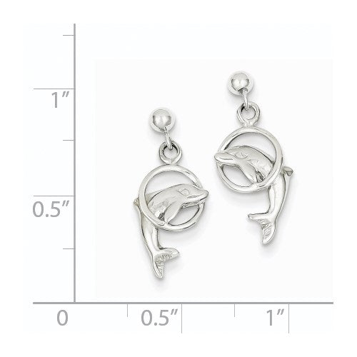 14K WHITE GOLD DOLPHIN DANGLE EARRINGS