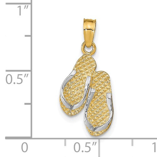 14K & Rhodium 3-D Hawaii Double Flip-Flop Pendant