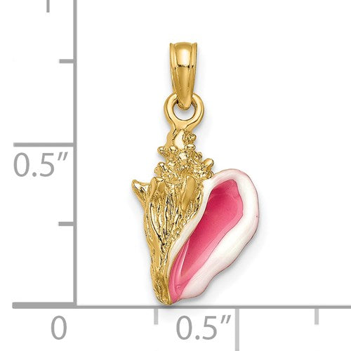 14K ENAMELED 3-D CONCH SHELL PENDANT