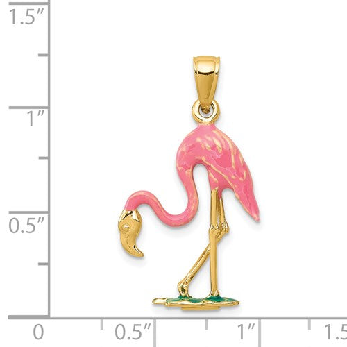 14K ENAMELED 3-D PINK FLAMINGO PENDANT