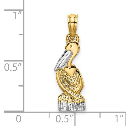 14K & RHODIUM PELICAN STANDING PENDANT