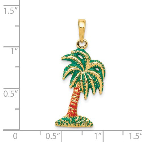 14K ENAMELED PALM TREE PENDANT