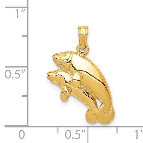 14K YELLOW GOLD DOUBLE MANATEE PENDANT