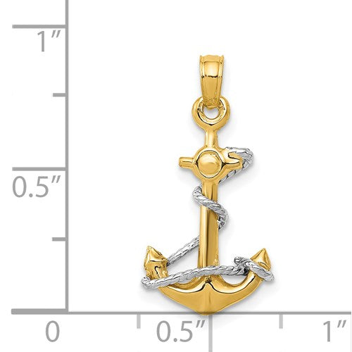 TWO-TONE 14K ANCHOR AND ENTWINED ROPE PENDANT