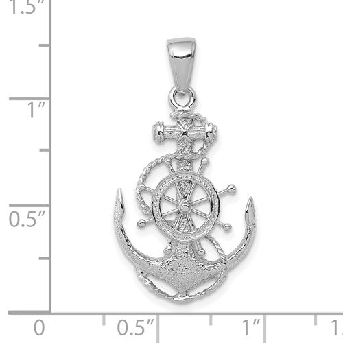 14K WHITE GOLD MEDIUM ANCHOR AND HELM PENDANT
