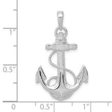 Pendentif ancre complexe et corde entrelacée en or blanc 14 carats