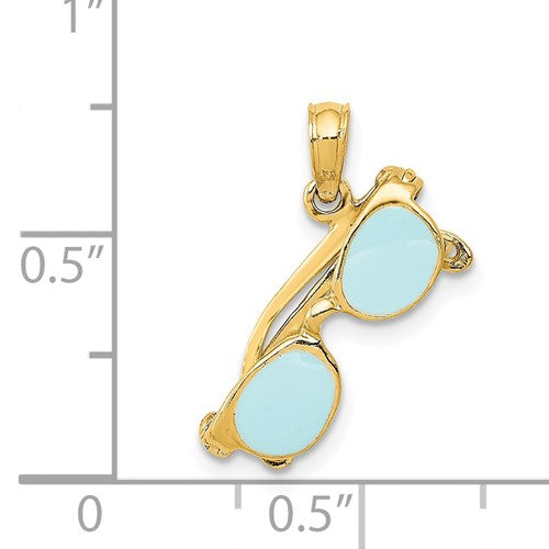 14K 3D AQUA ENAMELED SUNGLASSES PENDANT