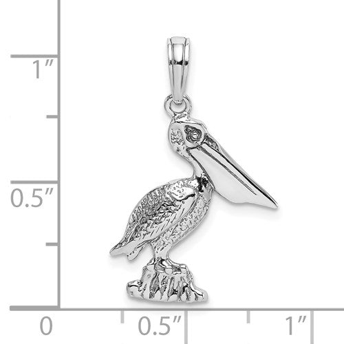 14K WHITE GOLD WHITE PELICAN STANDING PENDANT / 2-D (2of2)