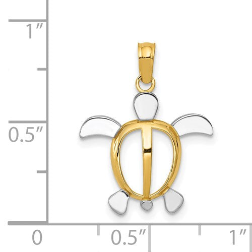 SLEEK 14K & RHODIUM SEA TURTLE PENDANT