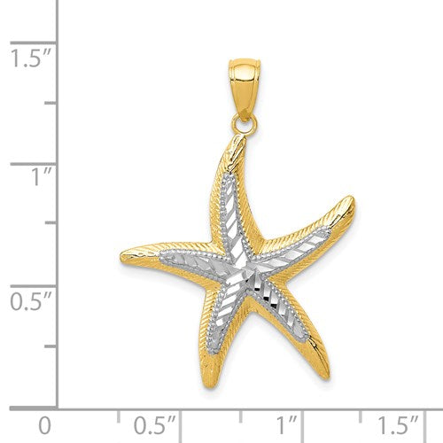 14K WITH RHODIUM STARFISH PENDANT