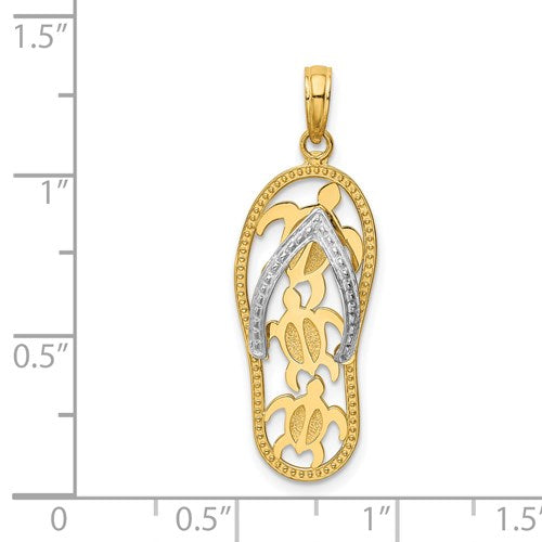 14K TWO-TONE TRIPLE SEA TURTLE FLIP-FLOP PENDANT
