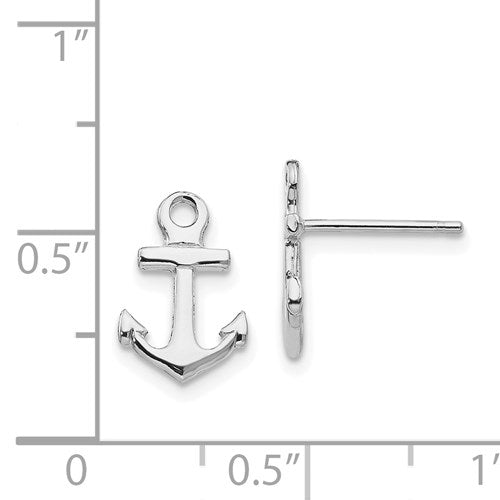 14K WHITE GOLD WHITE MINI ANCHOR POST EARRINGS / 2-D & HP