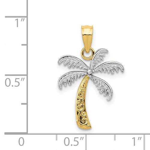 14K WITH RHODIUM PALM TREE PENDANT